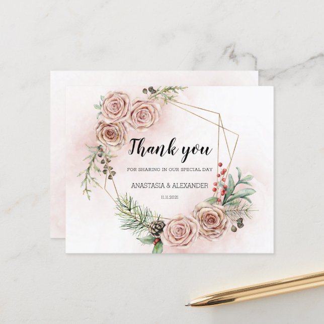 Budget Elegant Wedding Thank You Card. (Front/Back In Situ)