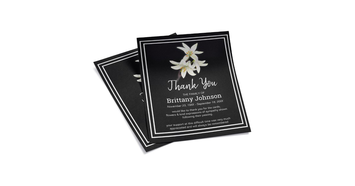 Budget Elegant White Lilly Funeral Thank You | Zazzle