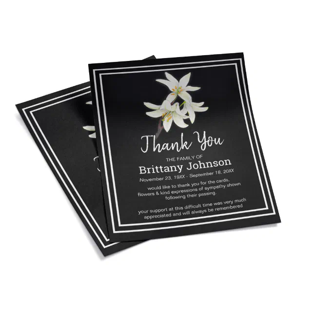 Budget Elegant White Lilly Funeral Thank You | Zazzle