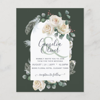 BUDGET Elegant White Roses Arch Wedding Invite Flyer