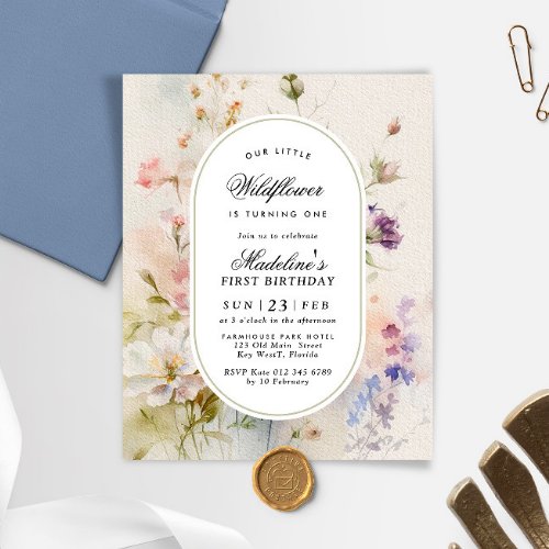 Budget Elegant Wildflower 1st Birthday Invitation