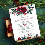 Budget elegant winter Christmas party invitation<br><div class="desc">Elegant watercolor winter Christmas holiday party BUDGET AFFORDABLE invitation template featuring red burgundy and white peony roses bouquets with seasonal pine green fir branches, red berries, and foliage. The invitation is suitable for winter season holiday / Christmas elegant chic rustic country style parties. PLEASE READ THIS BEFORE PURCHASING! This is...</div>