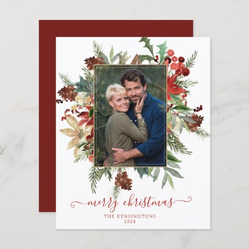 Budget Elegant Winter Floral Gold Christmas Photo