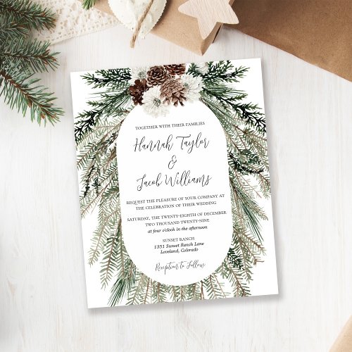 Budget Elegant Winter Pine Cone Wedding Invitation