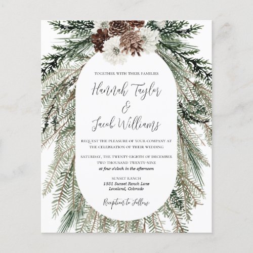 Budget Elegant Winter Pine Cone Wedding Invitation