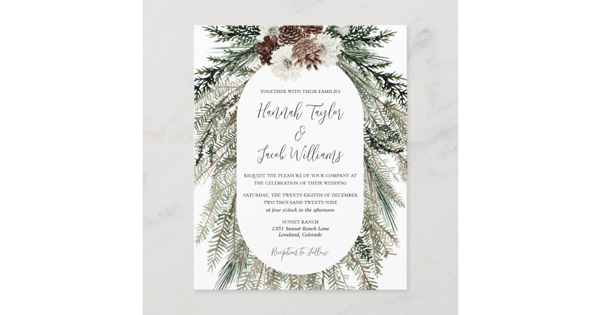 Budget Elegant Winter Pine Cone Wedding Invitation | Zazzle