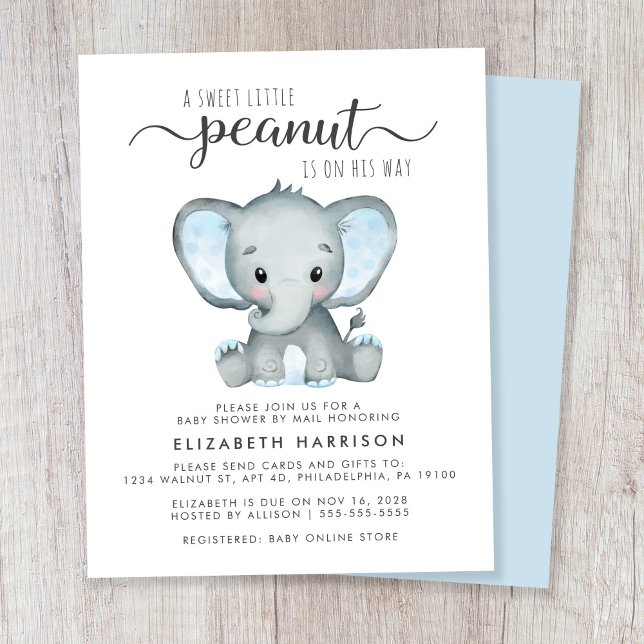 Budget Elephant Baby Boy Shower By Mail Invitation (Creator Uploaded)