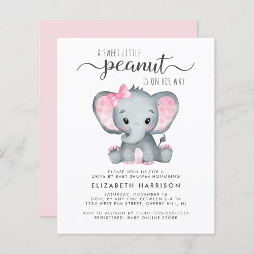 Budget Elephant Baby Girl Drive By Shower Invite