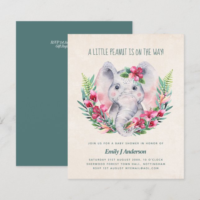BUDGET Elephant Baby Shower Invite Safari (Front/Back)