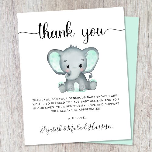 Budget Elephant Baby Shower Thank You Card