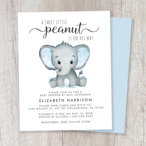 Budget Elephant Blue Baby Boy Sprinkle Invite