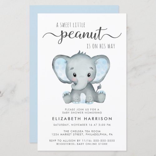 Budget Elephant Blue Baby Shower Invitation