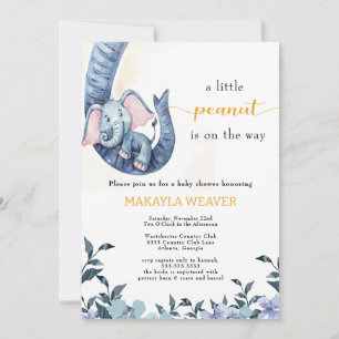 Budget Elephant Blue peanut Baby Shower Invitation