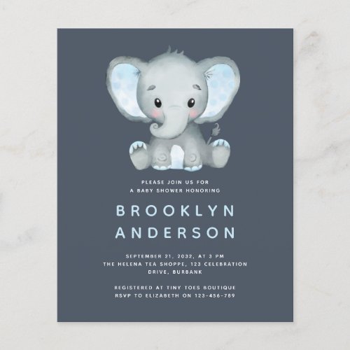 BUDGET Elephant Boy Baby Shower Invitation