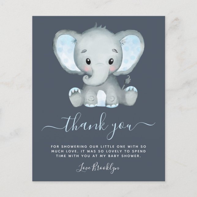 BUDGET Elephant Boy Baby Shower Thank You Card (Front)
