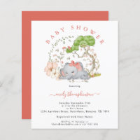 Budget Elephant Coral Girl Baby Shower Invitation