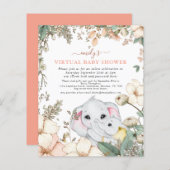 Budget Elephant Coral Virtual Baby Shower Invite (Front/Back)