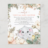 Budget Elephant Coral Virtual Baby Shower Invite (Front)