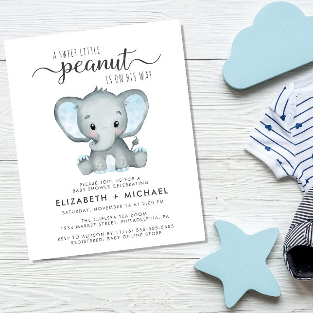 Budget Elephant Couples Baby Boy Shower Invitation (Creator Uploaded)