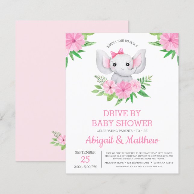 BUDGET Elephant Drive By Baby Shower Invitation (Front/Back)