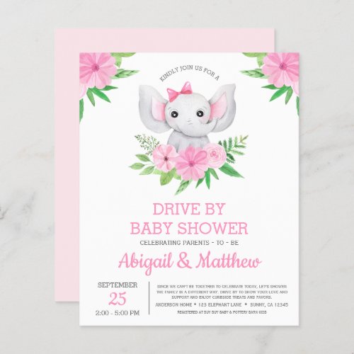 BUDGET Elephant Drive By Baby Shower Invitation