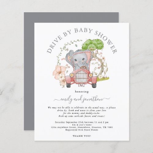 Budget Elephant Drive by Baby Shower Invitation