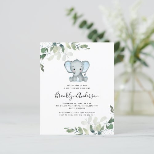 BUDGET Elephant Eucalyptus Baby Shower Invitation