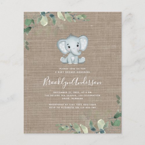 BUDGET Elephant Eucalyptus Baby Shower Invitation