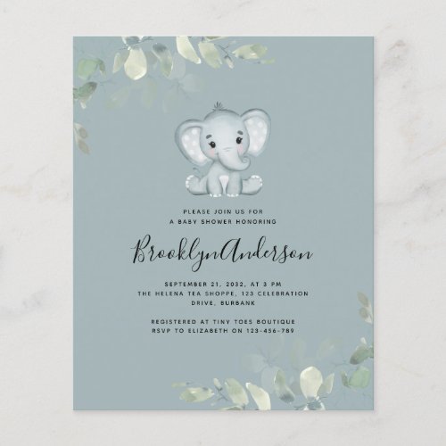 BUDGET Elephant Eucalyptus Baby Shower Invitation