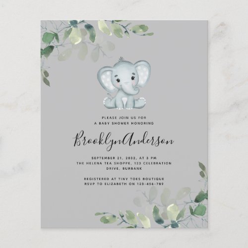 BUDGET Elephant Eucalyptus Baby Shower Invitation