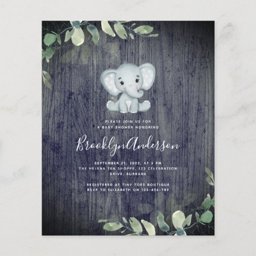 BUDGET Elephant Eucalyptus Baby Shower Invitation