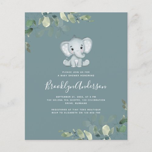 BUDGET Elephant Eucalyptus Baby Shower Invitation