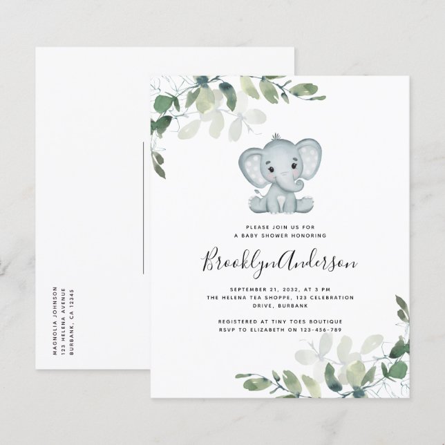 BUDGET Elephant Eucalyptus Baby Shower Invitation (Front/Back)