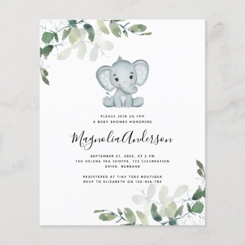 BUDGET Elephant Eucalyptus Baby Shower Invitation