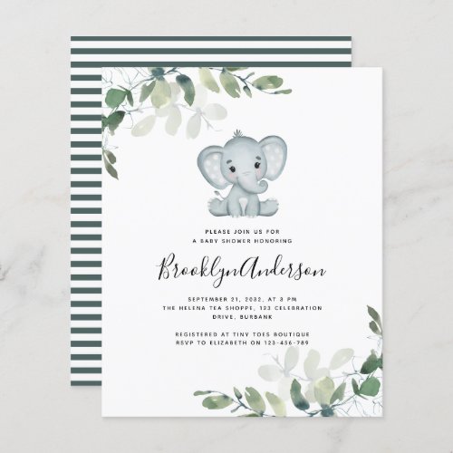 BUDGET Elephant Eucalyptus Baby Shower Invitation