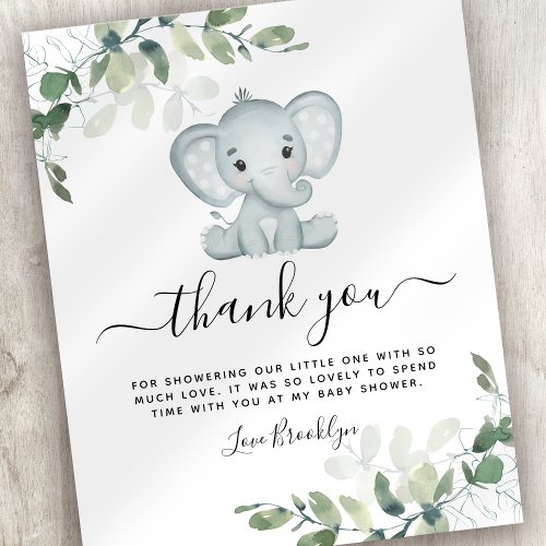 BUDGET Elephant Eucalyptus Baby Shower Thank You