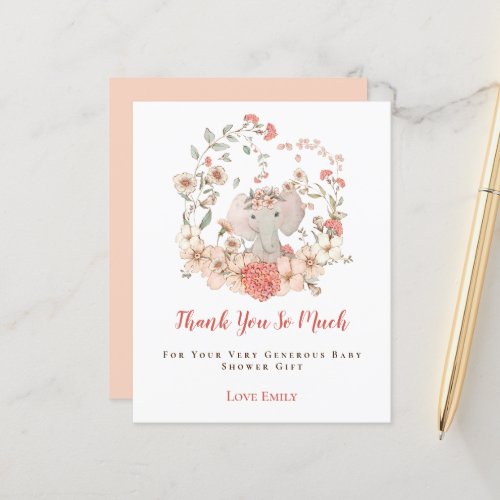 Budget Elephant Floral Peach Baby Shower Thank You