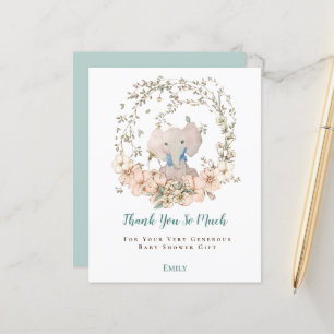 Budget Elephant Foliage Boy Baby Shower Thank You
