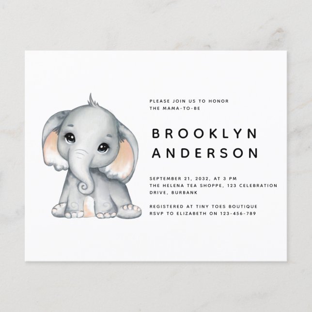 BUDGET Elephant Gender Neutral Baby Shower (Front)