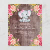 BUDGET Elephant Girl Baby Shower Invitation