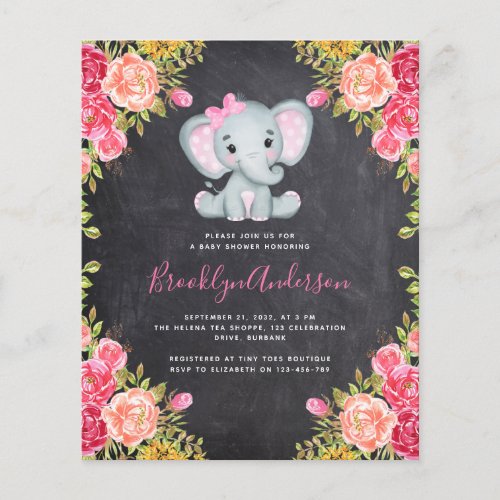 BUDGET Elephant Girl Baby Shower Invitation