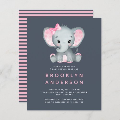 BUDGET Elephant Girl Baby Shower Invitation