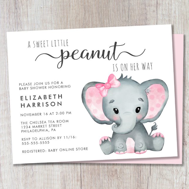 Budget Elephant Girl Baby Shower Invitation (Creator Uploaded)