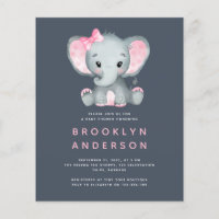 BUDGET Elephant Girl Baby Shower Invitation