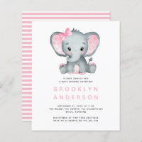 BUDGET Elephant Girl Baby Shower Invitation