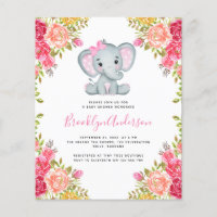 BUDGET Elephant Girl Baby Shower Invitation