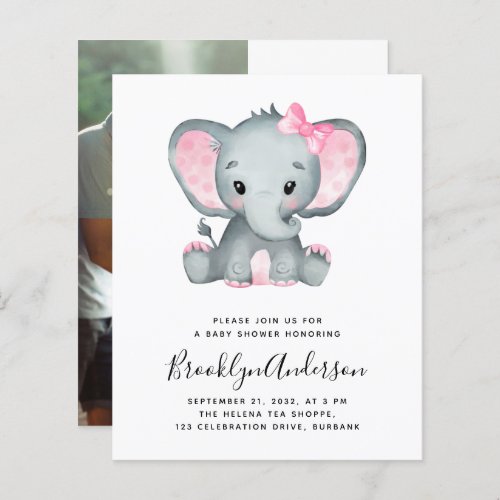 BUDGET Elephant Girl Photo Baby Shower Invitation