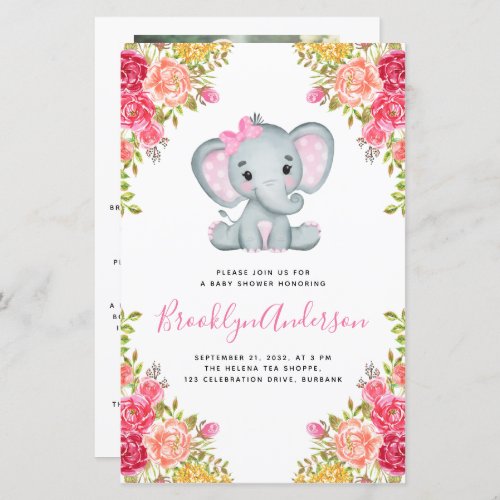 BUDGET Elephant Girl Photo Baby Shower Invitation