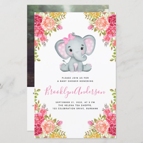 BUDGET Elephant Girl Photo Baby Shower Invitation