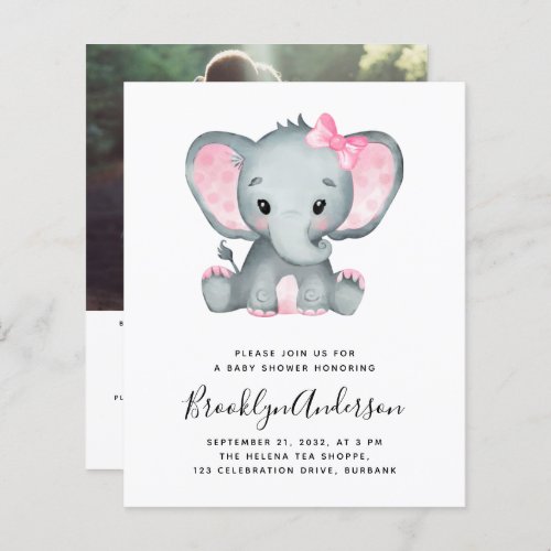 BUDGET Elephant Girl Photo Baby Shower Invitation